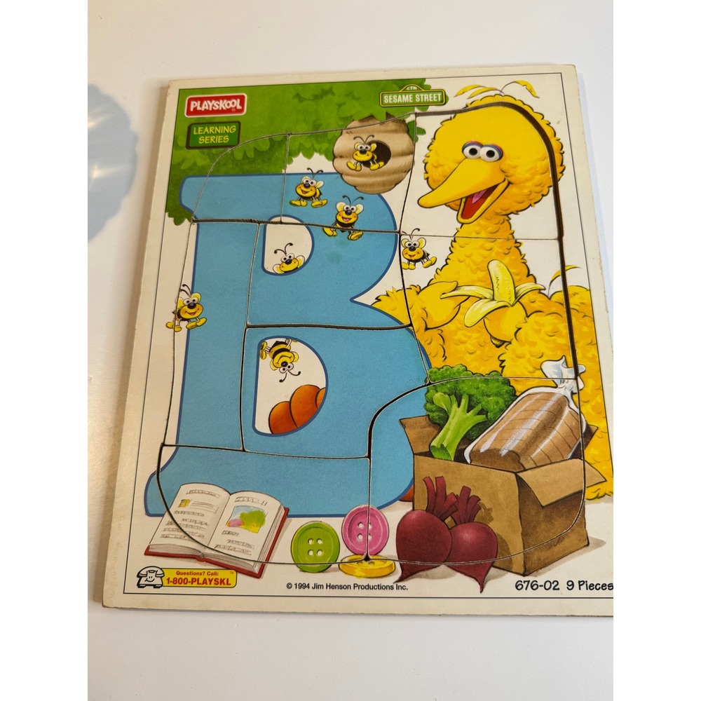 VTG 1994 Playskool Sesame Street Letter B Wooden Puzzle Learning Series 9 Piece